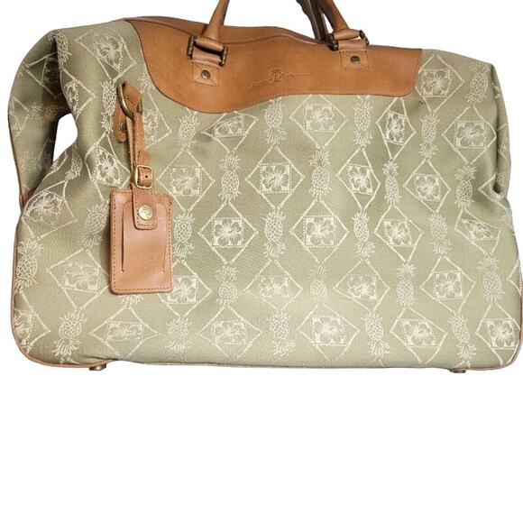 Tommy Bahamas Duffle Travel Bag Green /Tan Carry On Weekender No Strap - Picture 1 of 15